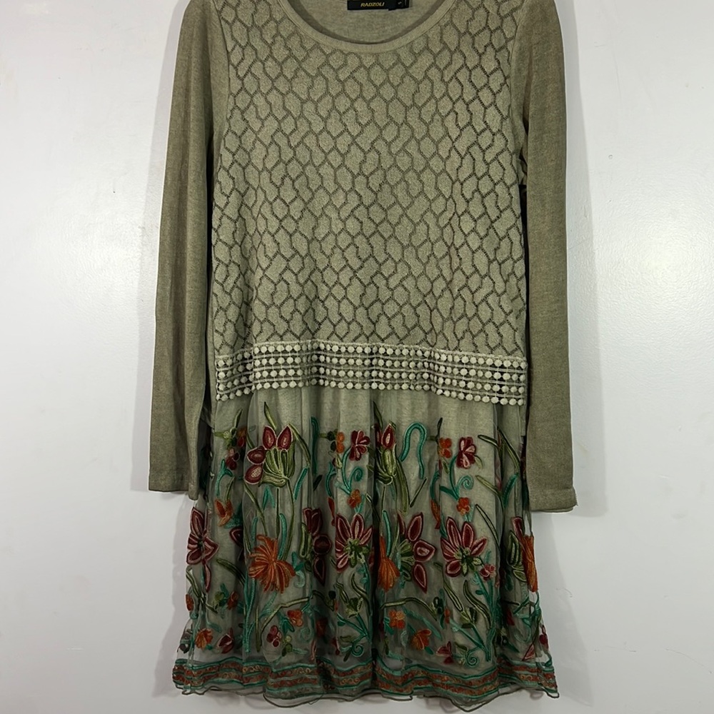 Radzoli, S, layered, embroidered and lined dress with matching embroidered scarf